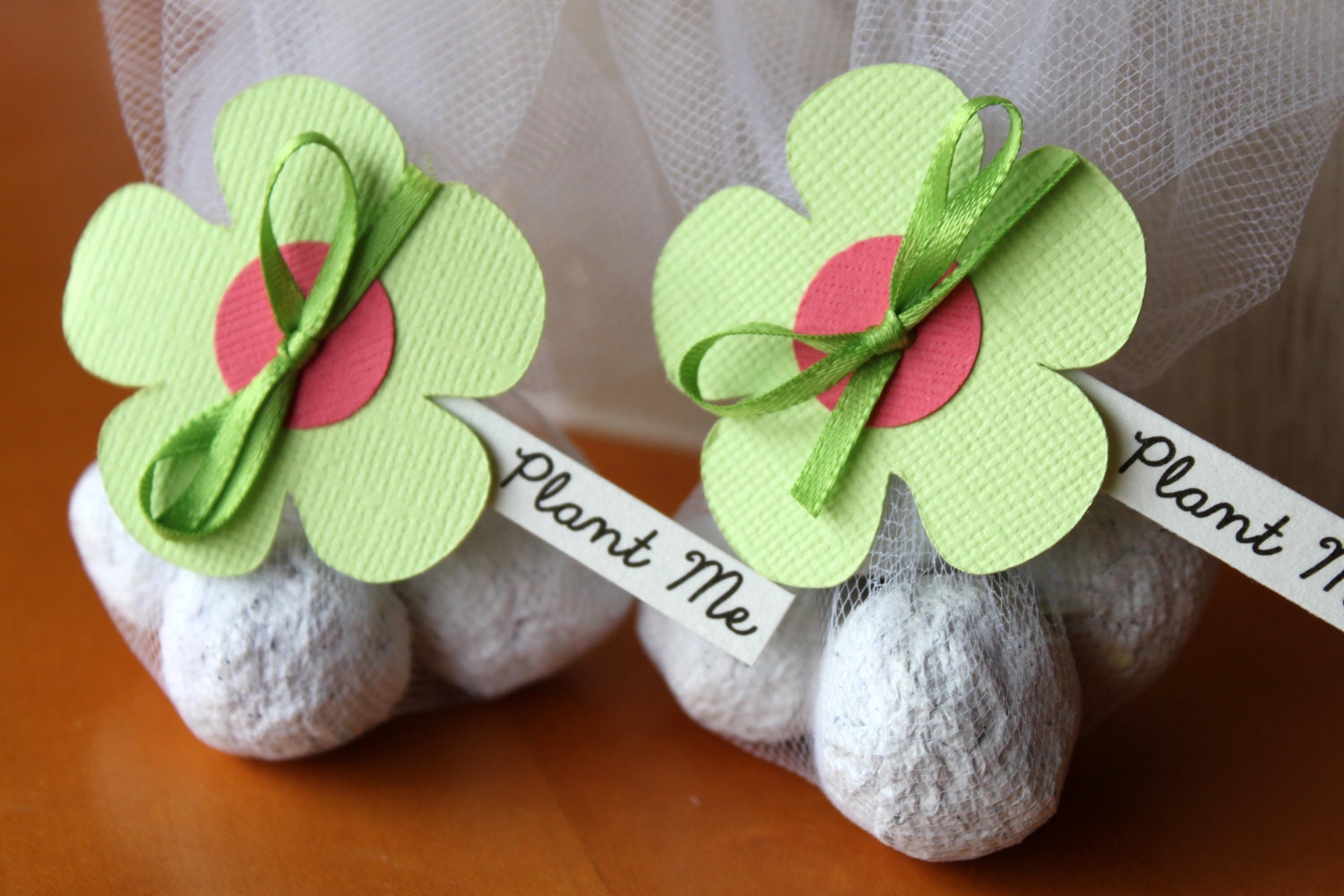 Eco friendly Plantable Seed Bomb Wedding or Party Favors -Lime Green and Hot Pink Flower