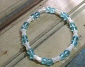 Sky Blue Crystal Bracelet with Vintage Mother-of-Pearl Beads
