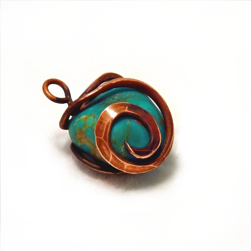 Turquoise Caged in Copper, Tuquoise Pendant, TAGT