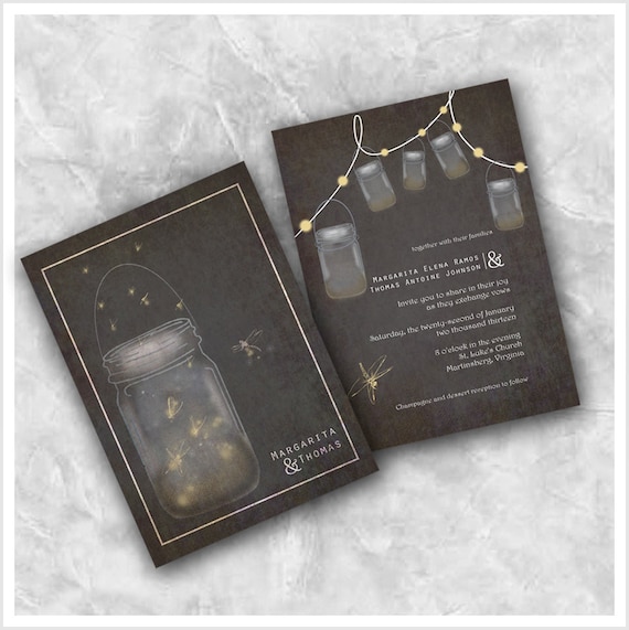 Mason jar Fire Fly Wedding Invitations