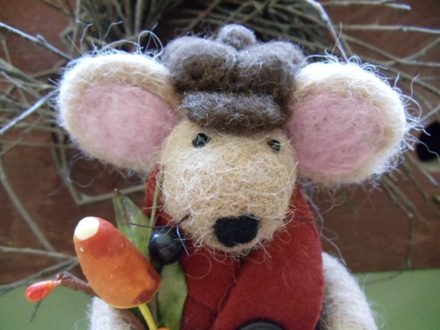 Mr. Waffles the Dapper Mouse Needle Felted Alpaca Autumn Fall Decoration - FullyFleecedEwe