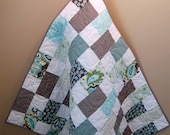 Sale Riley Blake Verona Gray and Teal Baby, Toddler or Lap Girl Quilt--42" x 46"