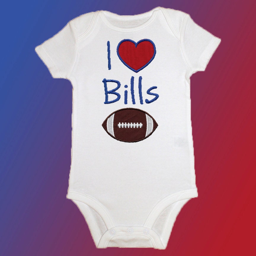 Onesie Bodysuit Baby Shirt - I Love Bills Football Applique - Embroidered Short or Long Sleeved - Free Shipping
