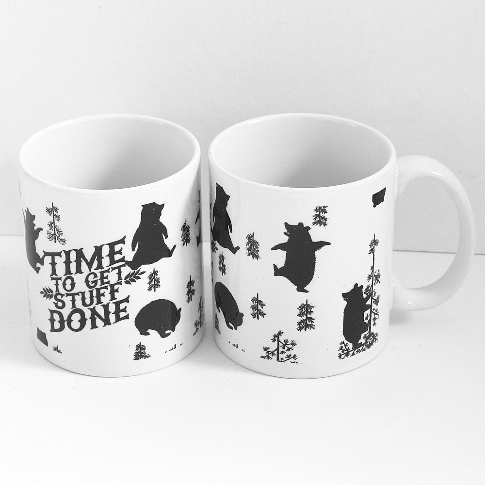 GET STUFF DONE mug. 11oz. ceramic. hand-printed. bear.