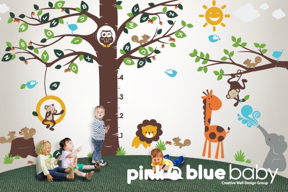 Wall decal, Playroom Growth Chart Alphabet tree Decal- Nursery Wall sticker
