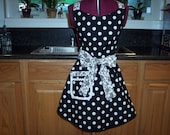 Retro Black with White Polka Dot and Damask Trim "Kailey" Apron