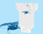 Organic whale onesie, humpback whale , blue ocean, baby boy or girl