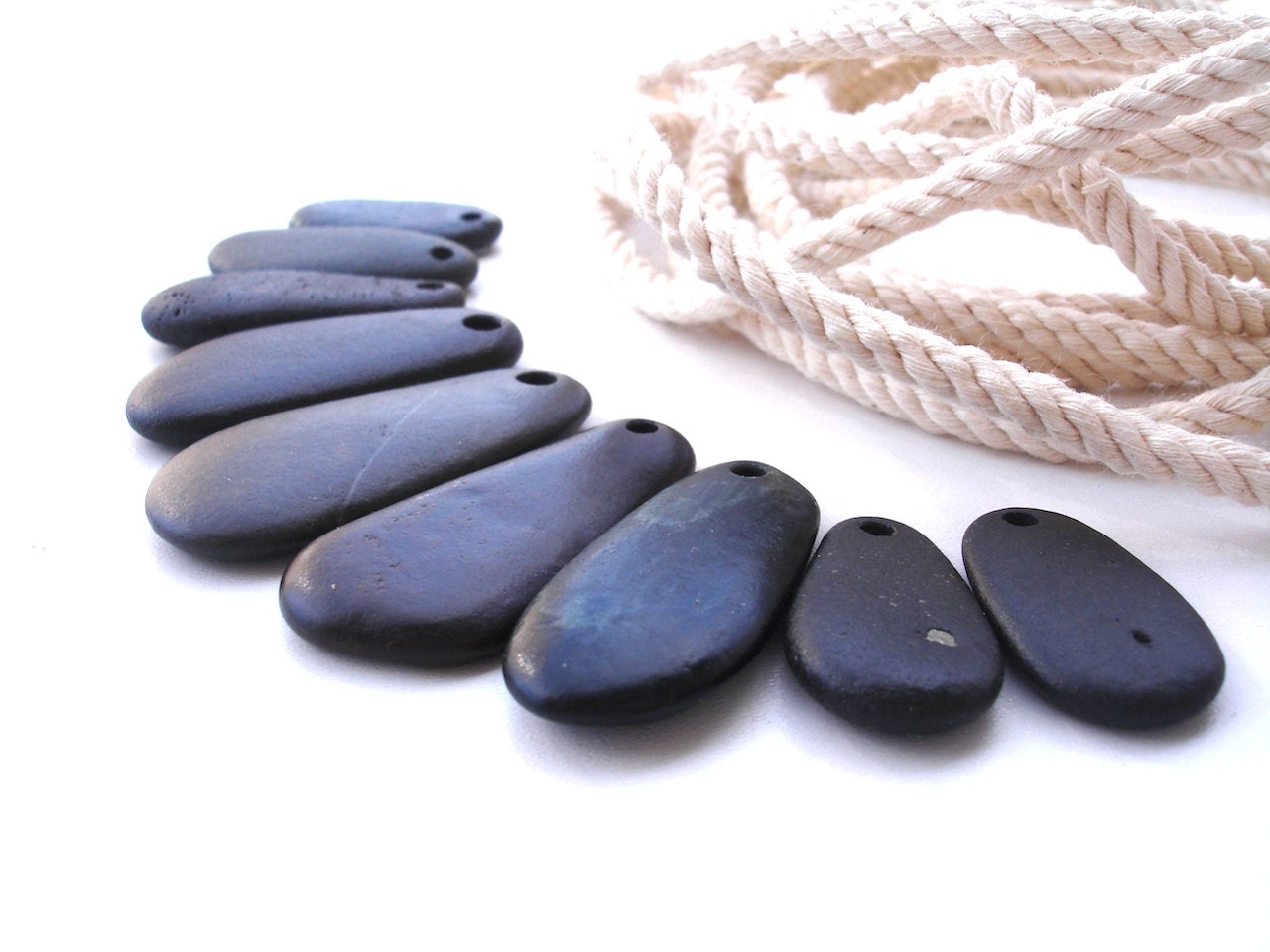 Natural Beach Stone Beads - SMOOTH LONG DROPS by StoneAlone - Large Beach Stone Jewelry Supplies