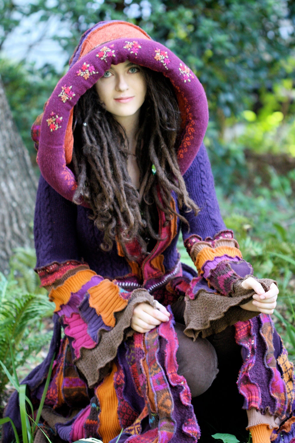 Ready Now Fall  gypsy  faery dream traveling patchwork upcycled recycled sweater coat