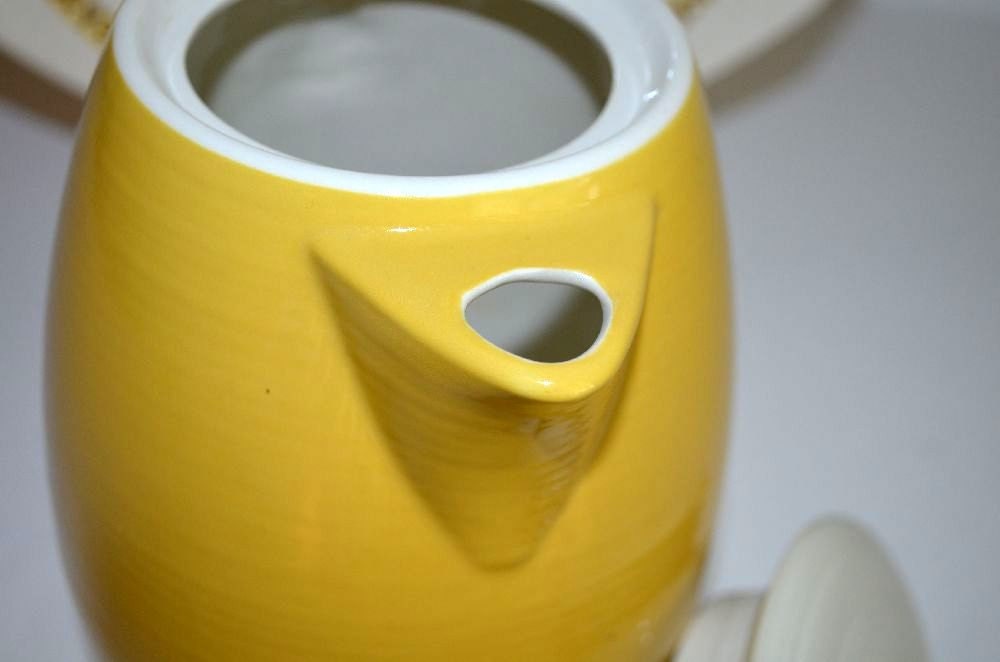 Vintage Ceramic Sierra Ironstone Bright Yellow Coffee Pot Liner Plate Max Schonfeld Design