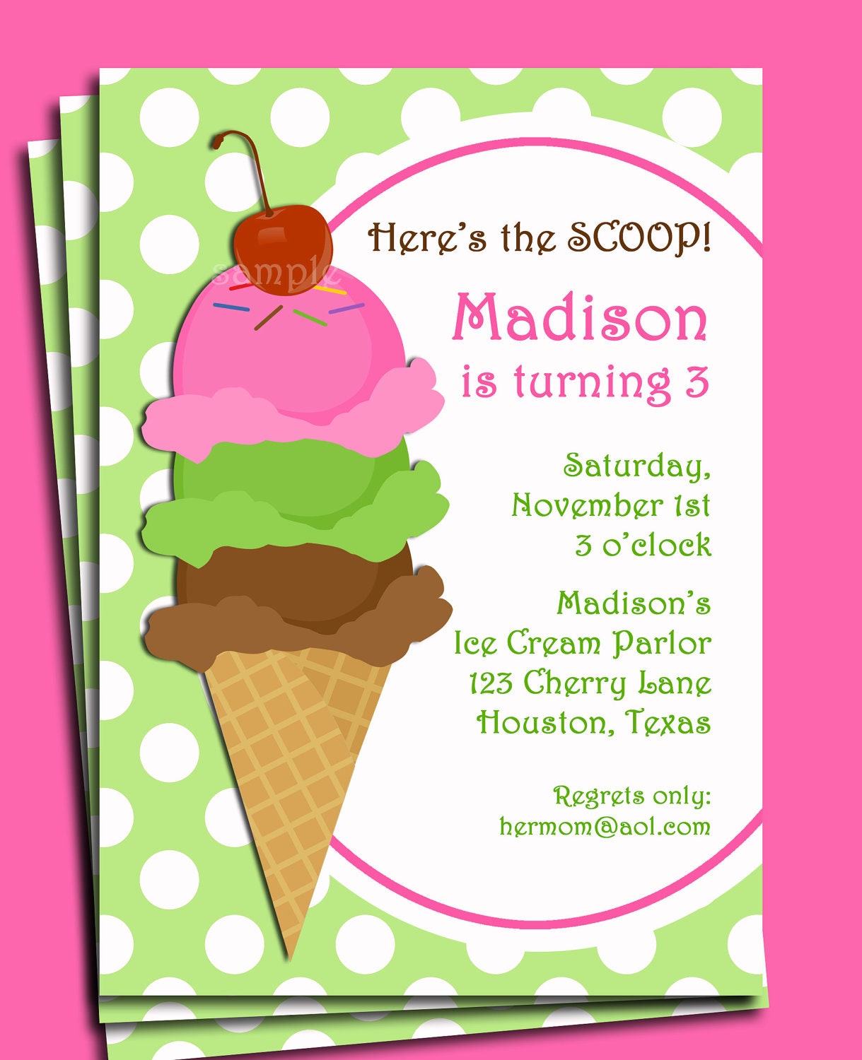 Ice Cream Invitation Printable - Pink Bubble Gum on Top Collection Il_570xn