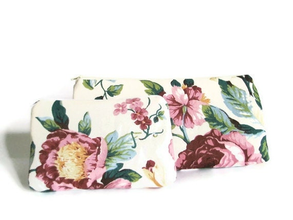 Cosmetic Pouches Romantic Floral Cotton Makeup Organizer Clutch Bags Women Wallet Coin Pouch