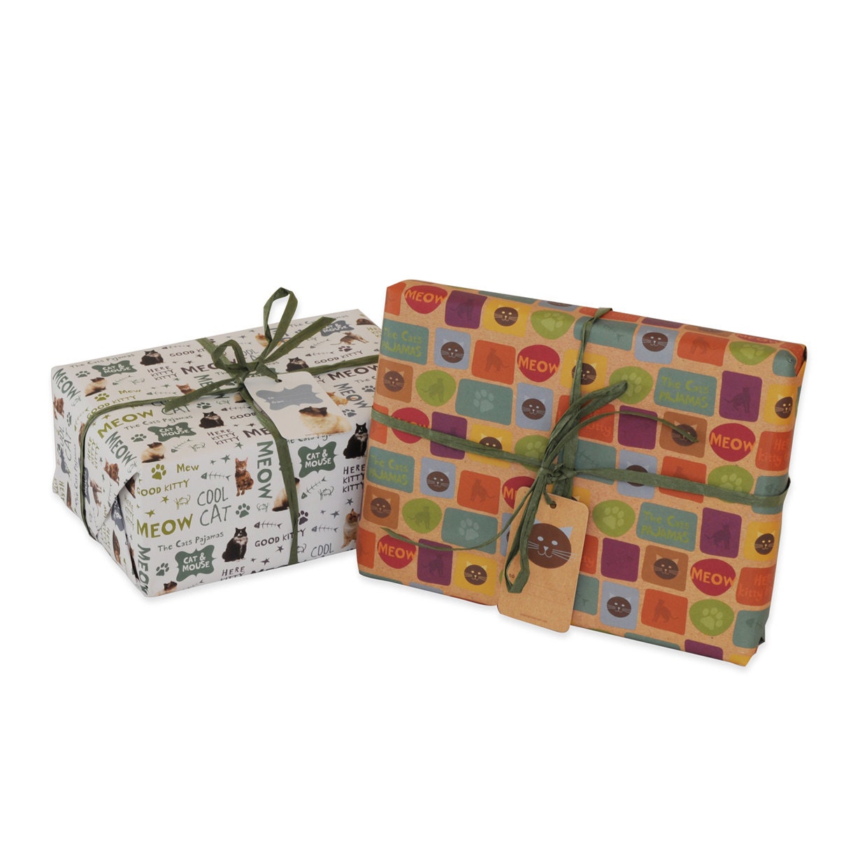 Set of 4 assorted cat themed wrapping paper sheets