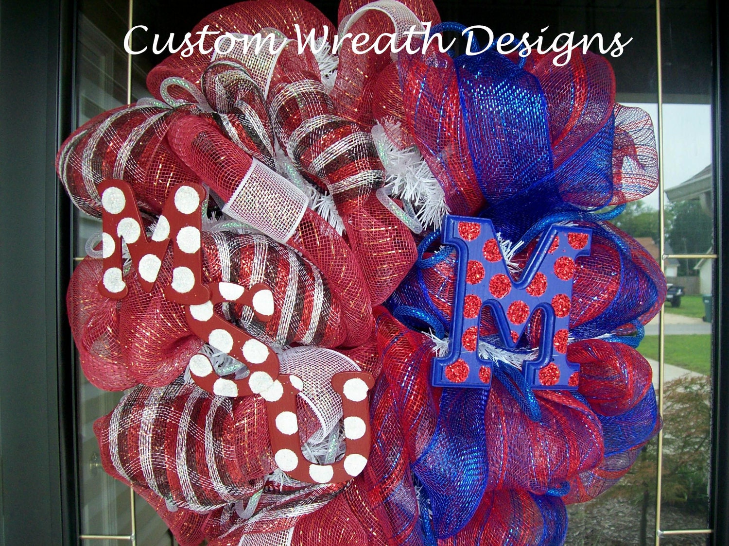 Deco Mesh Mississippi State and Ole Miss House Divided Wreath
