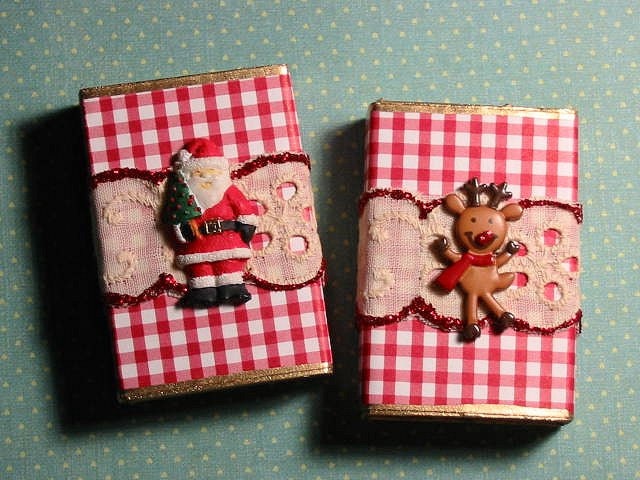 Altered Matchbox Gift Boxes - Santa & Rudolph