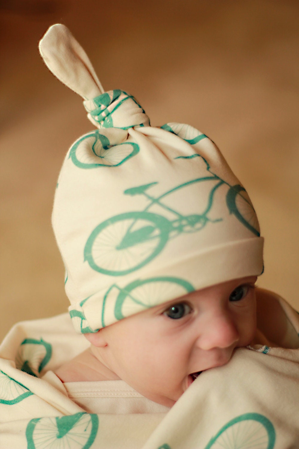 Organic cotton cruiser bike knotty hat Size 0-6 or 6-12 months You Choose Color Bicycle gift for newborn Baby Gift Natural