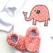 Elephant Organic White Onesie Baby Girl with Organic Shoes 0 3 6 12 18 months- Baby Clothes Eco Friendly Clothing Pink Gift for baby