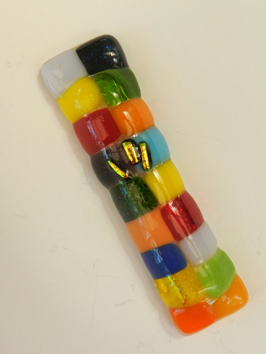 Rainbow / Pride Small fused glass handmade Mezuzah mezuza by Dalit Glass