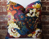 Shanghai Peacock in cinnabar - Pillow Cover - 20 in square - Designer Pillow - Decorative Pillow - Throw Pillow