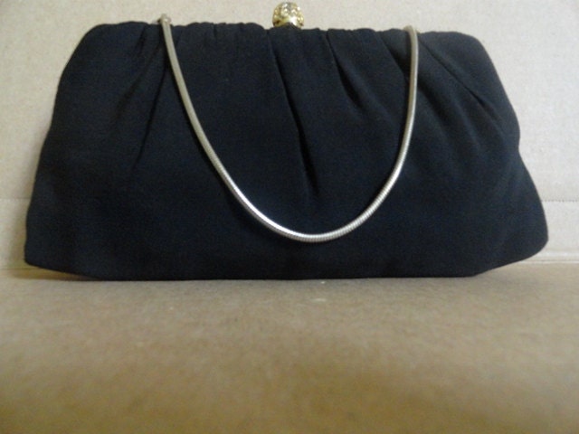 Vintage Black Clutch Handbag/50s/Formal Silk/50s Style