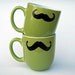 Lime Green Mustache Coffee Mugs - set of two XL mug - select from eight different styles