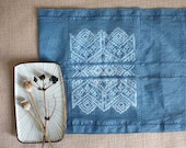 Recycled Table Runner and 4 Table Mats From Vintage Japanese Obi Belt. Light Indigo. Rustic Decor. Wabi Sabi.