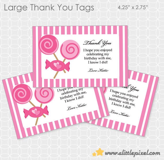Pink Candy Party Thank You Tags - Personalized Printable Il_170x135