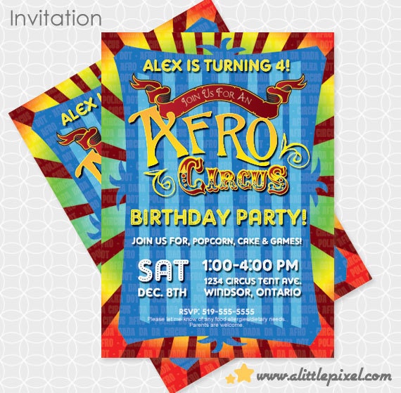 Afro Circus Party Invitation - Personalized Printable Il_570xn