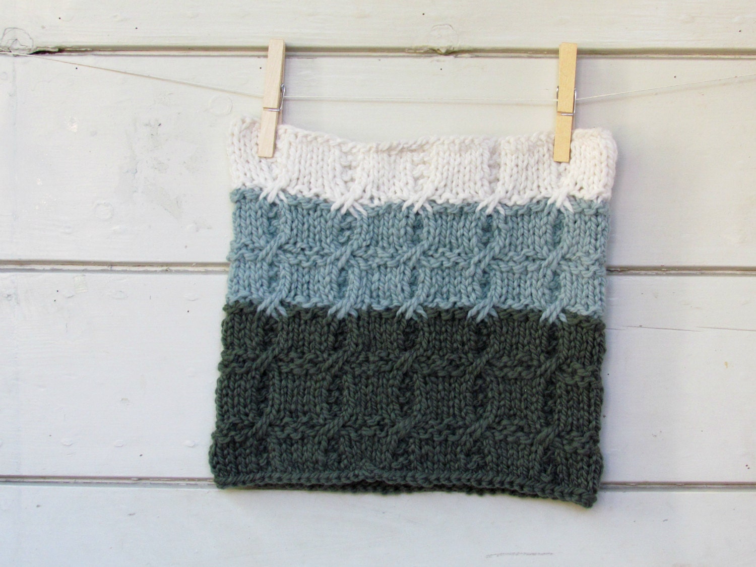 Cowl Scarf  Ombre- green wood ocean - geometric stripe luxury alpaca - Chunky winter accessory - Coupon "SPECIAL" - 15% OFF