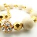 White Stone Beaded Bracelets, Chain Bracelet, Chunky Milky Fossil Jasper Stones Gold Czech Glass, Swarovski Crystal Bracelet