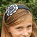 Personalized Felt Flower Headband for Girls, Handmade , Navy Blue,White with Pink Initial