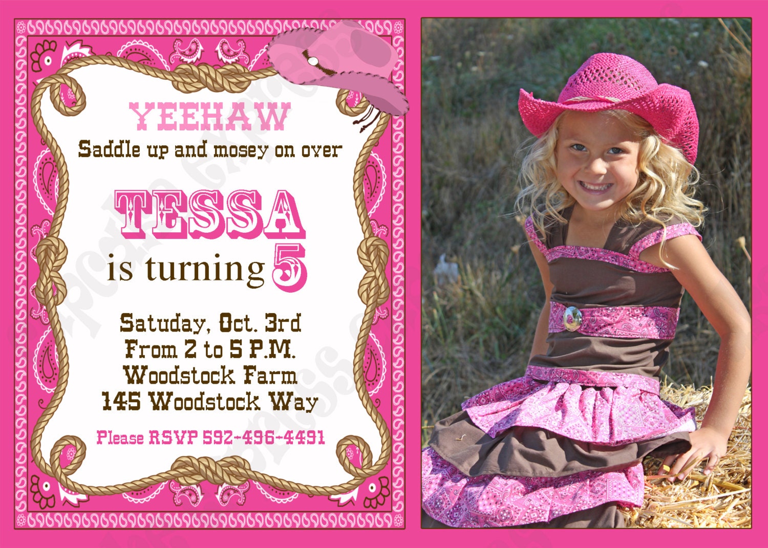 DIY Cowgirl Birthday Printable Party Photo Invitation pink brown NEED them printed see price chart... Il_570xn