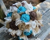 Custom Order for Courtney- Turquoise Burlap and Lace Bride's Bouquet