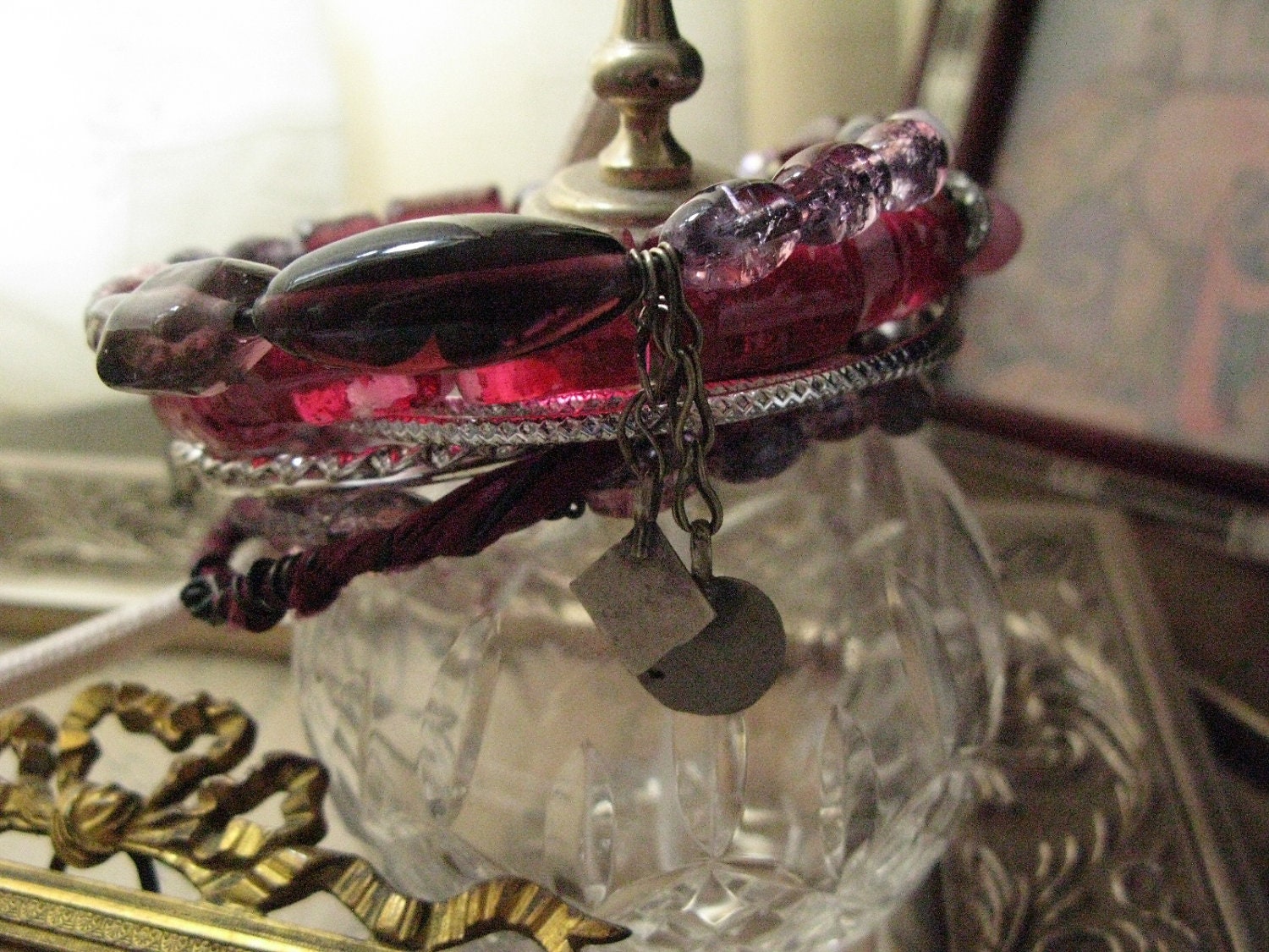Tribal Gypsy Bangle in Pink, assemblage jewelry, eco friendly, handcrafted jewelry, handmade jewellery, gypsy, gipsy