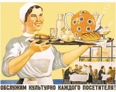 Long Live Labour. We guarantee good service.  G. Shubina (1908-1980).  PROPAGANDA collectible Moscow, Leningrad 1948