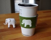 Linen Coffee Cup Sleeve - Elephant (Olive Green)