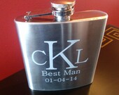 Etched Groomsman flask, 6 ounce, stainless steel personalized flask.  Monogrammed gift, Groomsmen and Best Man gift