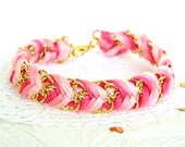 Rose Ombre - Chevron Braided Modern Friendship Bracelet - Gold Chain