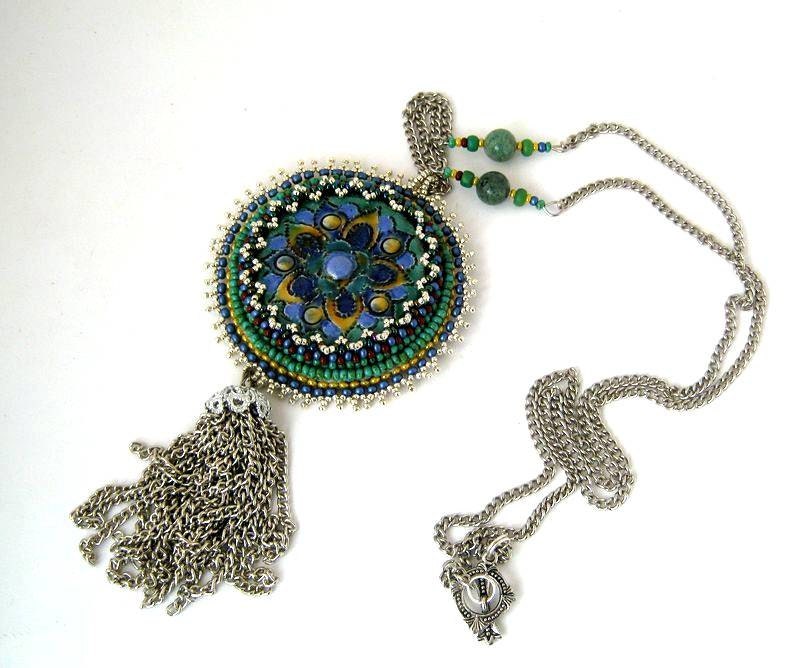 Bead embroidered jewelry, Beadwork necklace, Beaded jewelry, handmade pendant, seed bead jewelry