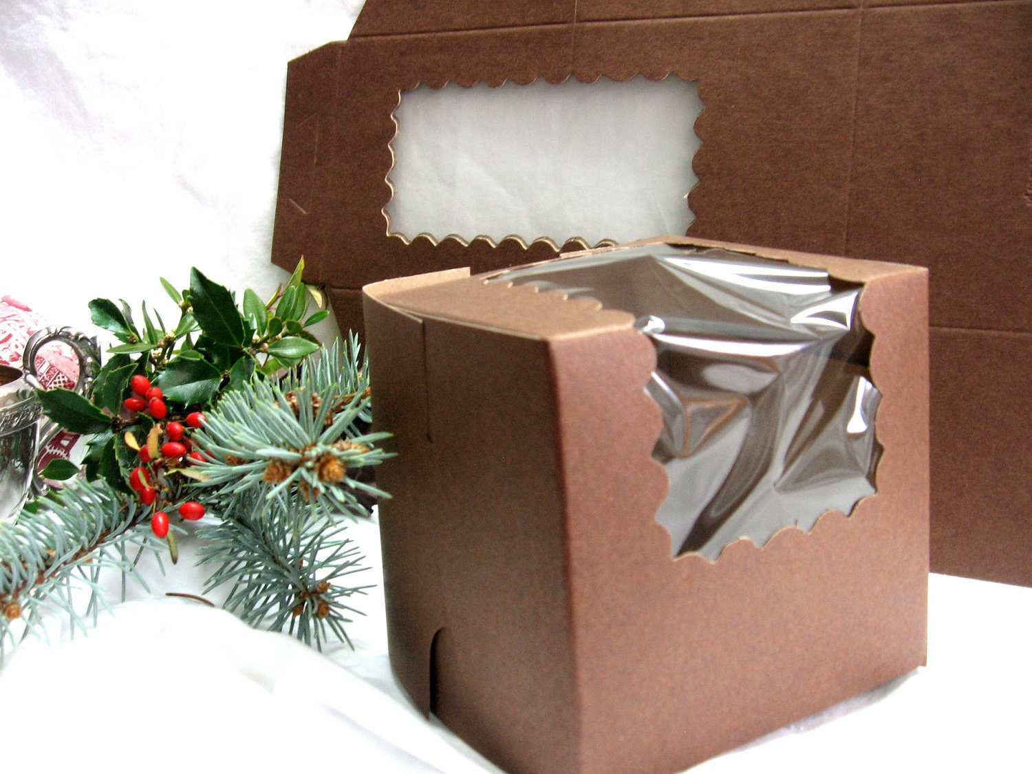 10 Chocolate Brown Window Single Cupcake Boxes Packaging Destash