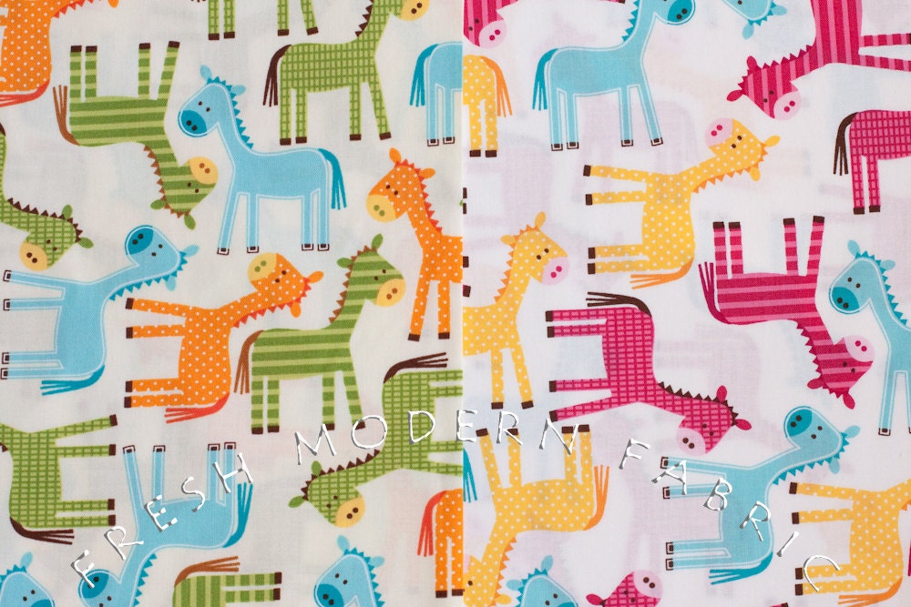 Half Yard Bundle Urban Zoologie Ponies, Urban Zoologie, Ann Kelle for Robert Kaufman, 100% Cotton Fabric