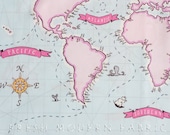 3/4 Yard Nautical Map in Breeze Blue, Out to Sea by Sarah Jane for Michael Miller Fabrics, 100% Cotton Fabric
