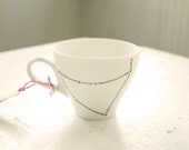 capricorn vintage tea cup - hand drawn zodiac constellation - gold stars and black lines