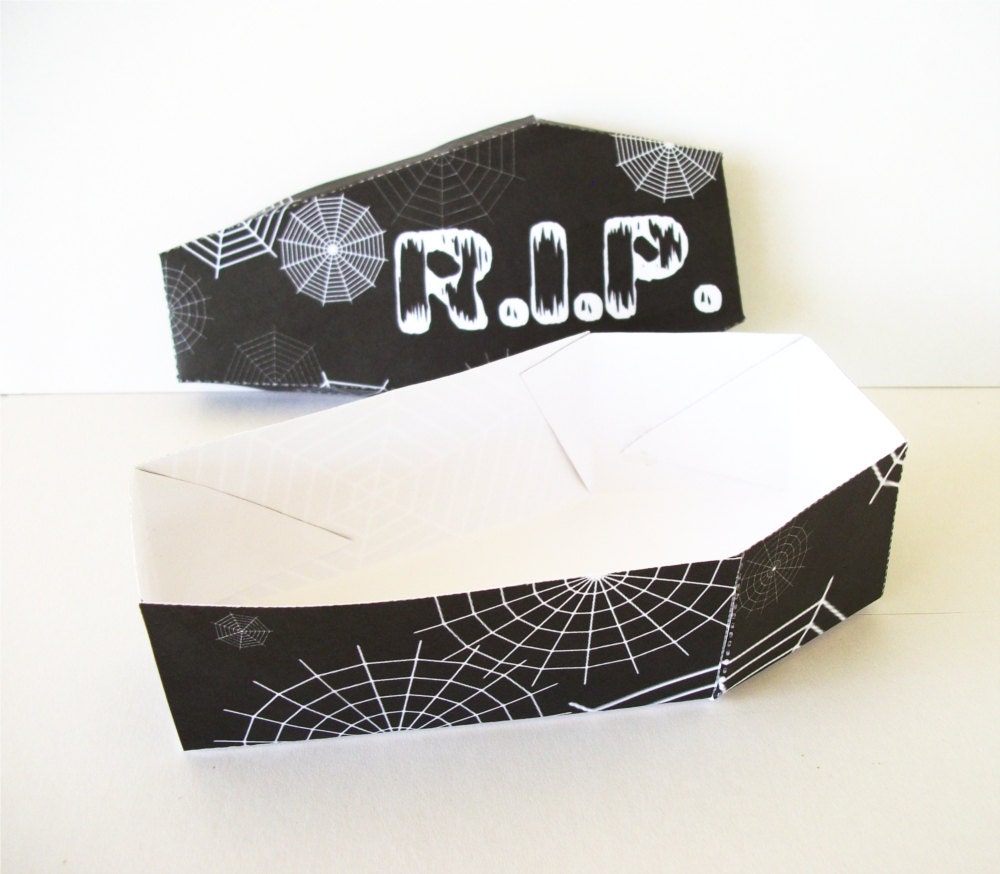 Large Coffin Box Printable Halloween Favor Spiderwebs RIP Goth Decoration Black and White Printable Gift Box Instant Download