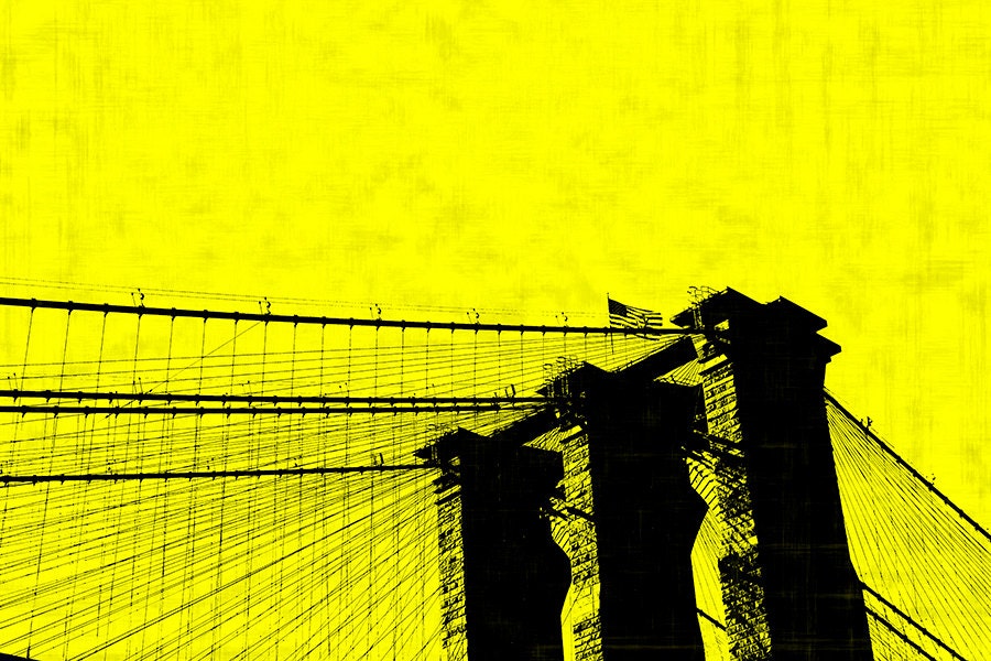 Brooklyn Bridge Pop Art on Stretched Canvas, New York City, NYC, NY, Red, Blue, Yellow, Pink, Orange