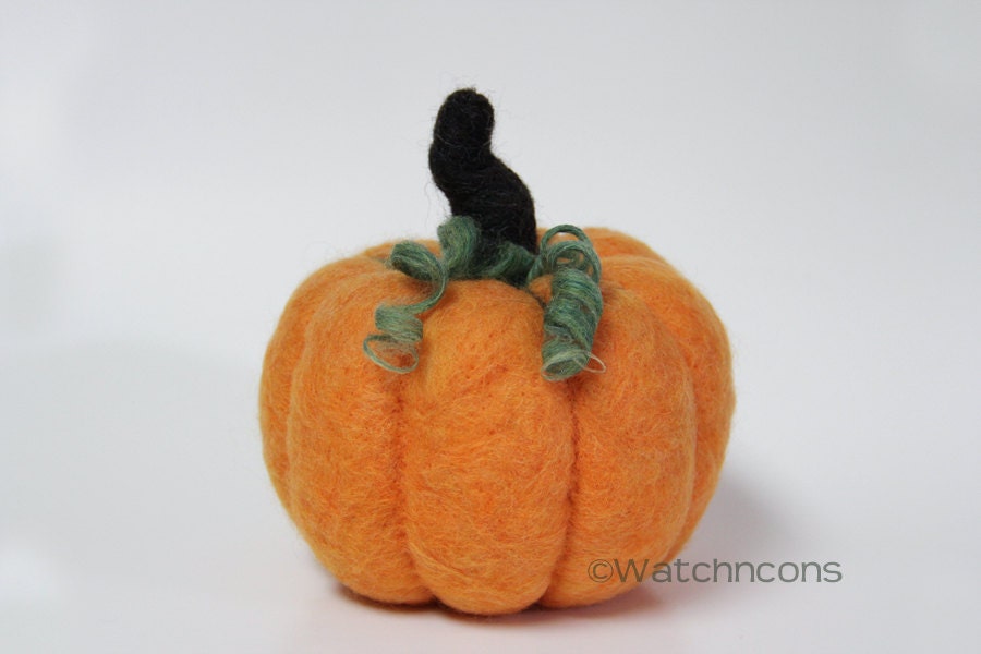 Large Needle Felted Wool Orange Pumpkin Fall Autumn Felt Thanksgiving Halloween
