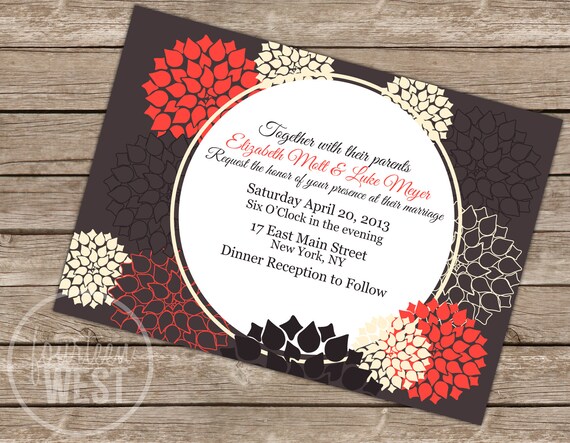 ON SALE! Elegant Flower Wedding Invitation (Printable Digital File) Il_570xn