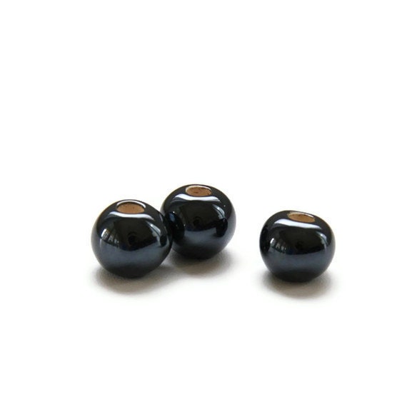 Black Pearlized Round Ceramic Beads 12mm - WISHsupplies