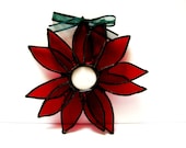 Stained Glass Red Poinsettia Christmas Tree Ornament Holiday Decoration