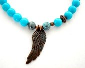 Angel Wing Yoga Bracelet, Blue Jasper, Copper Angel Wing Charm Bracelet, Yoga Jewelry